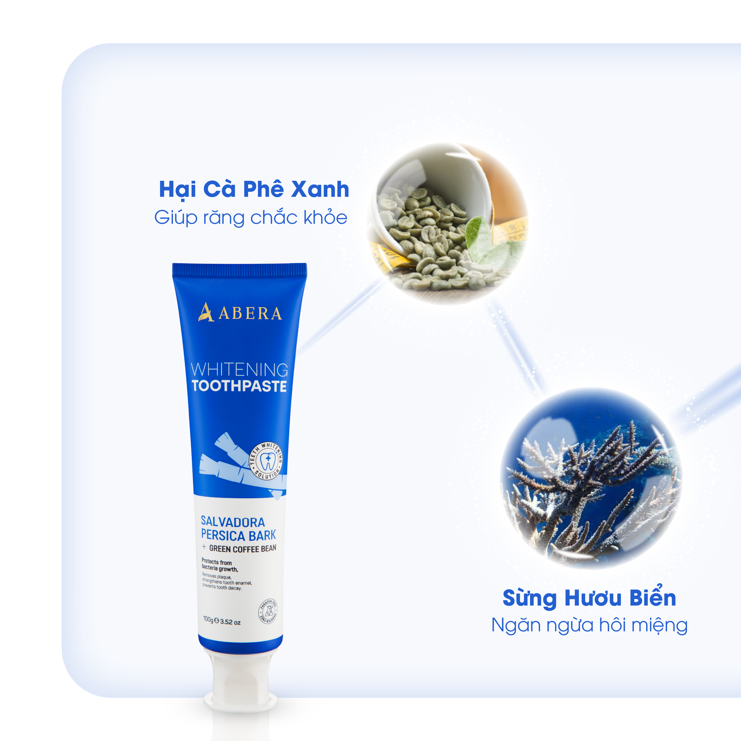 Kem Trắng Răng Abera - Hỗ trợ Loại Bỏ Cao Răng Mảng Bám, Làm Trắng Răng 2 Chiều, Cải Thiện Vết Ố Vàng, Làm Thơm Miệng