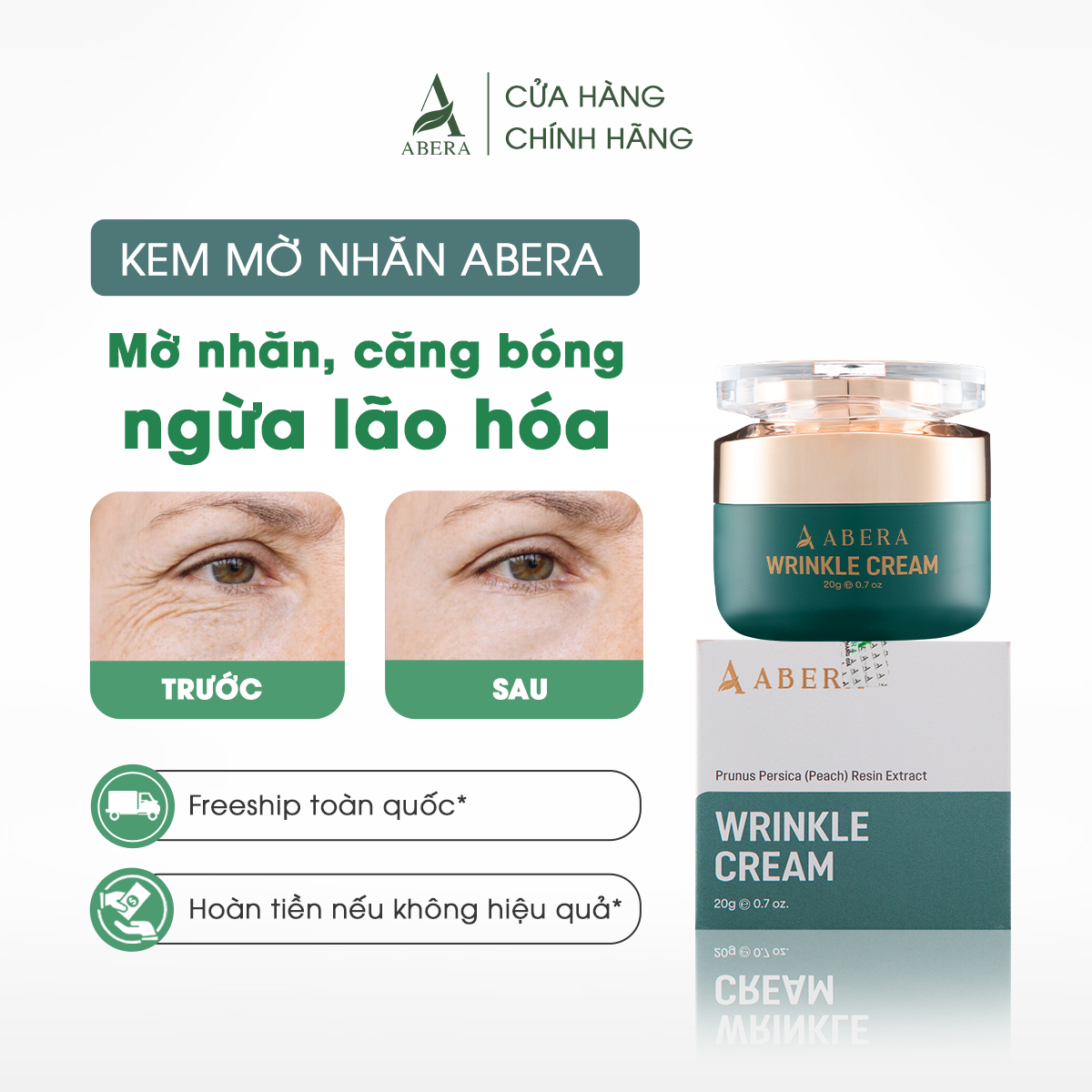 Kem Mờ Nhăn Abera - Xử Lý Nếp Nhăn, Vết Chân Chim, Da Chảy Xệ - 20g