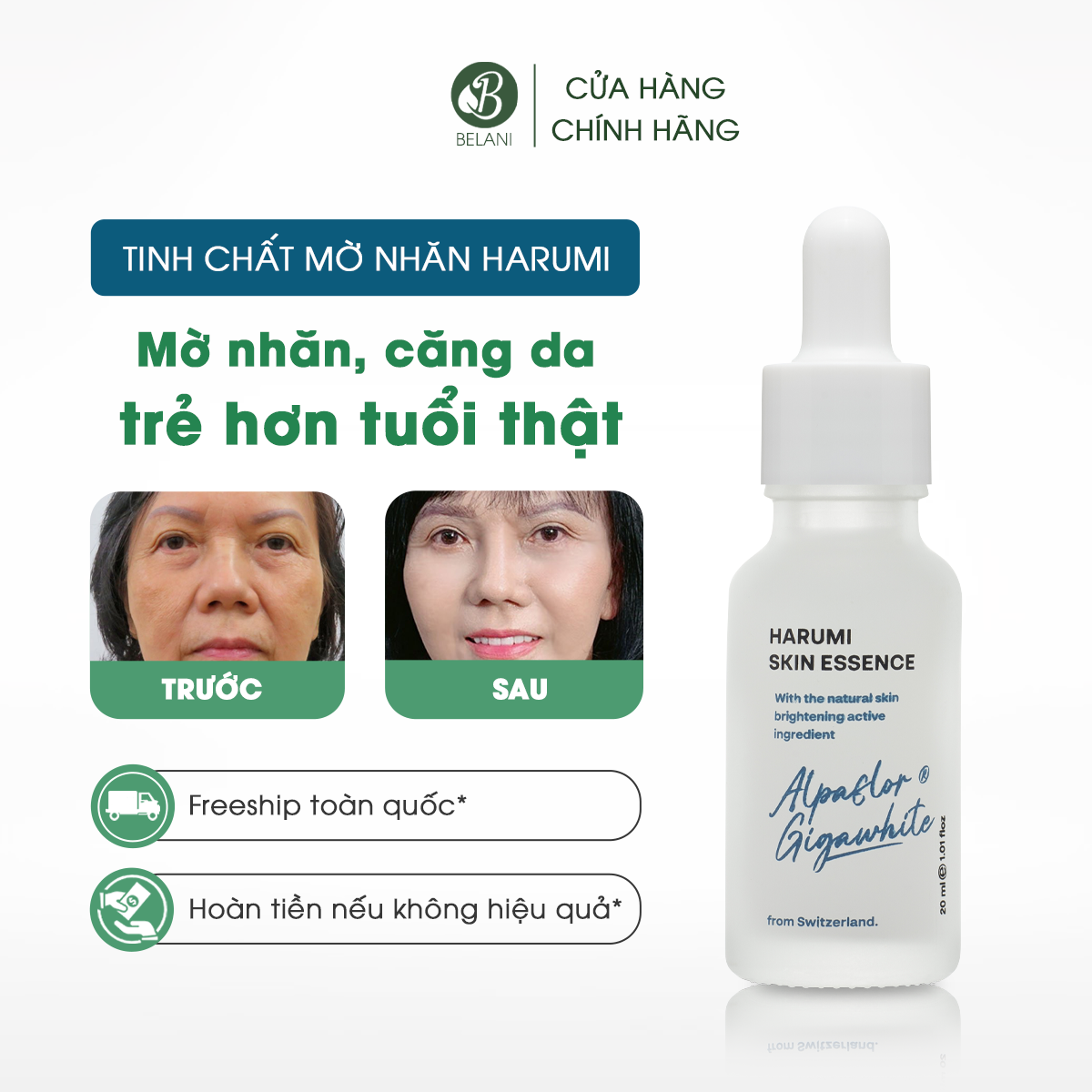 Tinh Chất Mờ Nhăn & Dưỡng Da Harumi - Hỗ Trợ Cải Thiện Nếp Nhăn, Da Đều Màu, Săn Chắc - 20ml