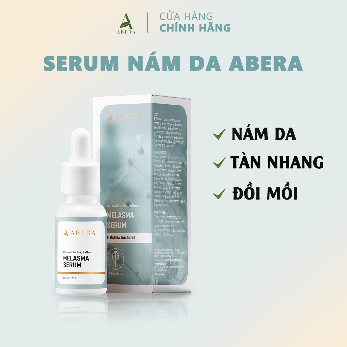 Serum Nám Da Abera - Hỗ Trợ Xử Lý Nám, Đồi Mồi, Tàn Nhang - 20ml